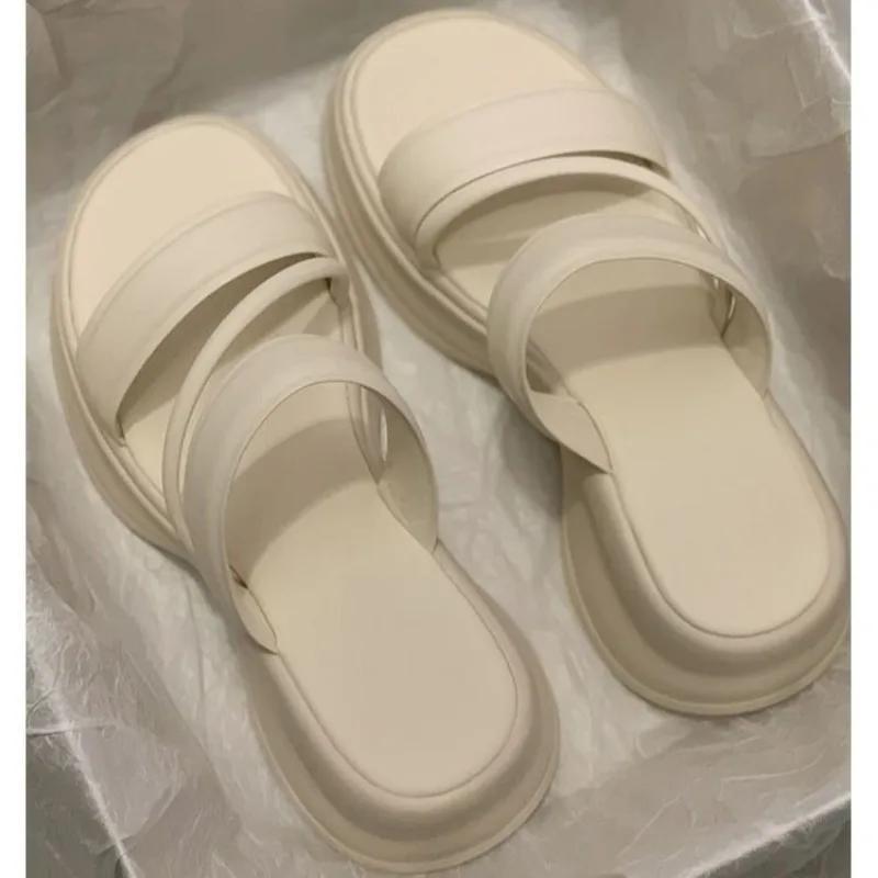 Summer New Hot Sale Women's Slippers Round Toe Platform Open Toe Outdoor Casual Flat Heel Fashion Concise Sandals