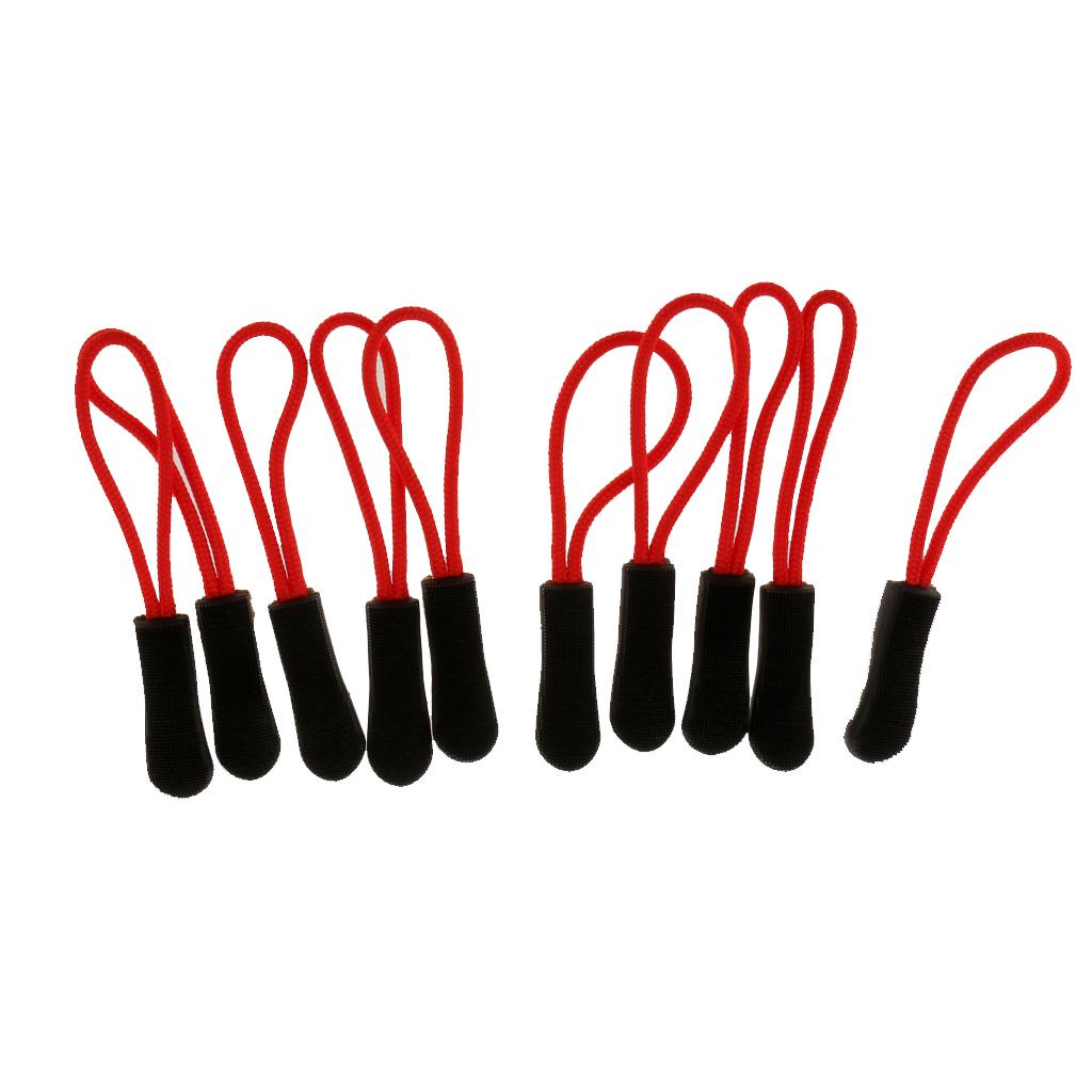 10pcs Zipper Pulls Replacement Zip Cord Puller Slider Jacket Backpacks Black