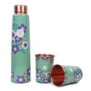 Pure Copper Water Bottle and Glass Ample Flower Printed Design, Joint Less, Advanced Leak Proof Protection