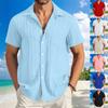 Men's Striped Color Blocked Slim Casual Shirt Short Sleeved Shirt