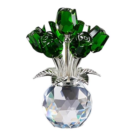 Yousheng Faux Crystal Rose Flower Ornament Handmade Bouquet Figurine Mini Flower Vase Decoration Wife Girlfriend Women Wedding Anniversary Birthday