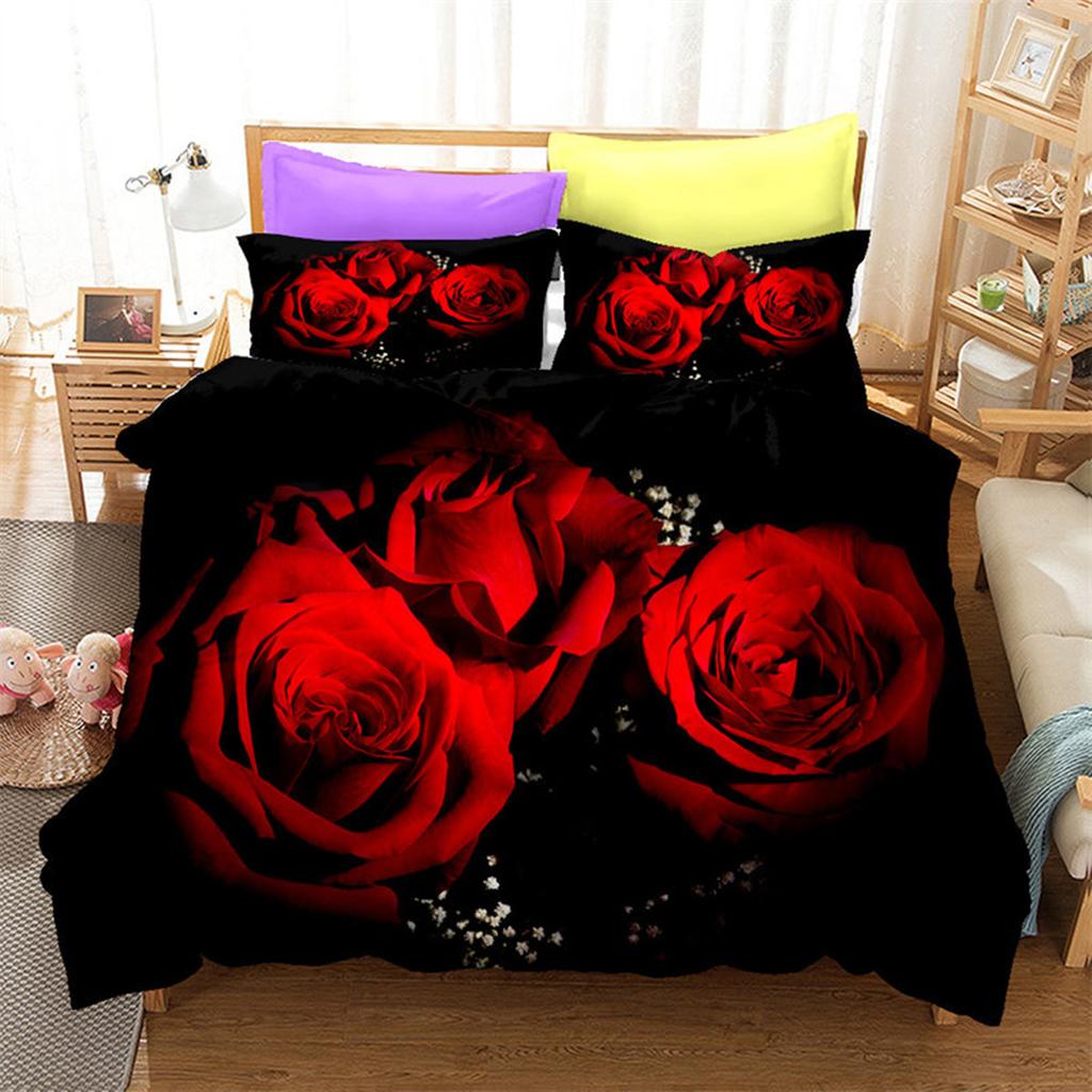 Red Rose Romantic Valentine's Day Floral Duvet Cover for Women Girls Valentine's Day Gift Flowers Print Quilt Cover Room Decor