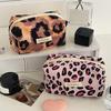 Leopard Print Cosmetic Bag Box Shaped Travel Organizer Women Makeup Pouch Storage Bags