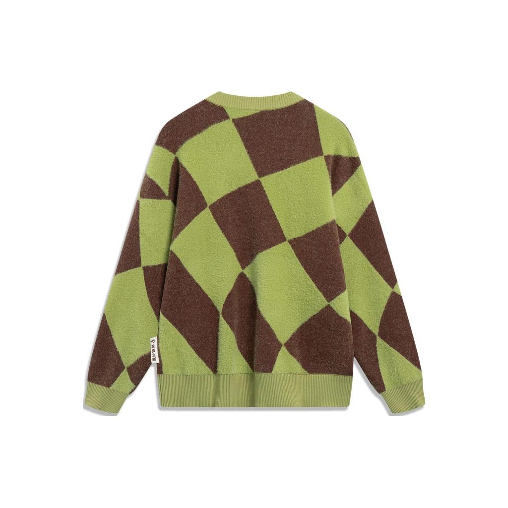 Li Ning Badfive Series Plaid Crew Neck Sweater Men Sweater Fresh-Moss-Green AMBT017-5