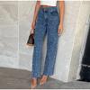 Wide Leg Lady Jeans Diamonds Denim Straight High Waist Zipper Solid Color Female Pants 2025 Fashion Pockets Street Lady Trouser