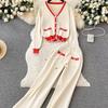 Autumn Winter Knitted Sweater Trousers Set Women Long Sleeve Jacket Coat Elastic Wide Leg Pants Tracksuit