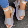 Summer Colored Rhinestone Flat-bottomed Muffin Platform Sandals Women's Belt Buckle Wedge Heel Fish Mouth Sandals