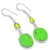 Natural Green Turquoise, Peridot Gemstone 925 Sterling Silver Earring 1.97" D7o98