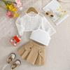 CHildren's Clothing Girl's Sets Hollow Out Top+Cami Top+Khaki Skirts 3pcs Summer Suit Sets For Girls 12M-6Y Kids Clothes 12M-6Y