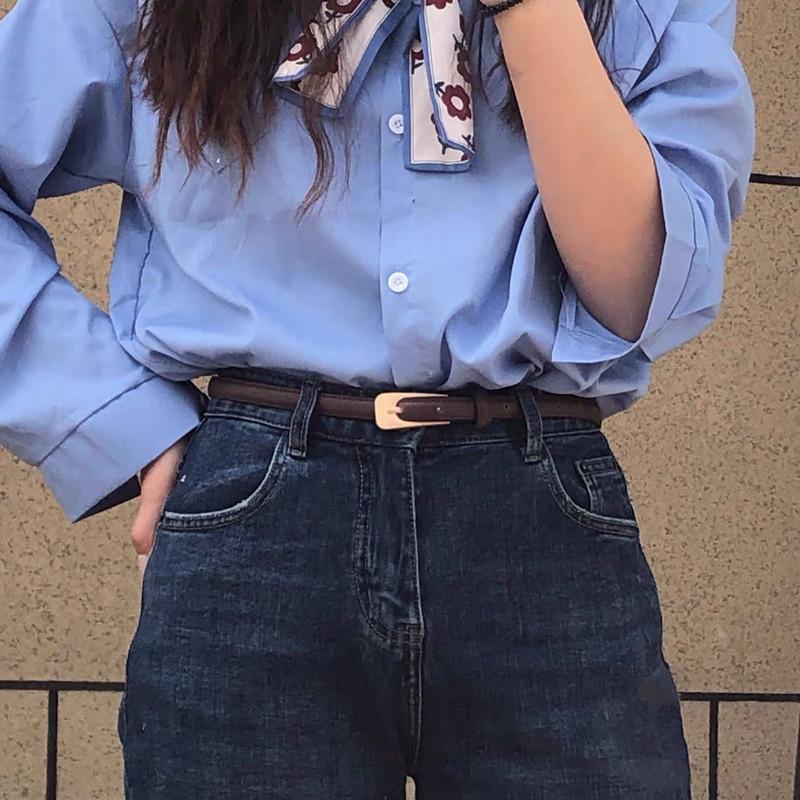 Solid Color Simple Gold Buckle Women Slim Waist Belt Casual Versatile And