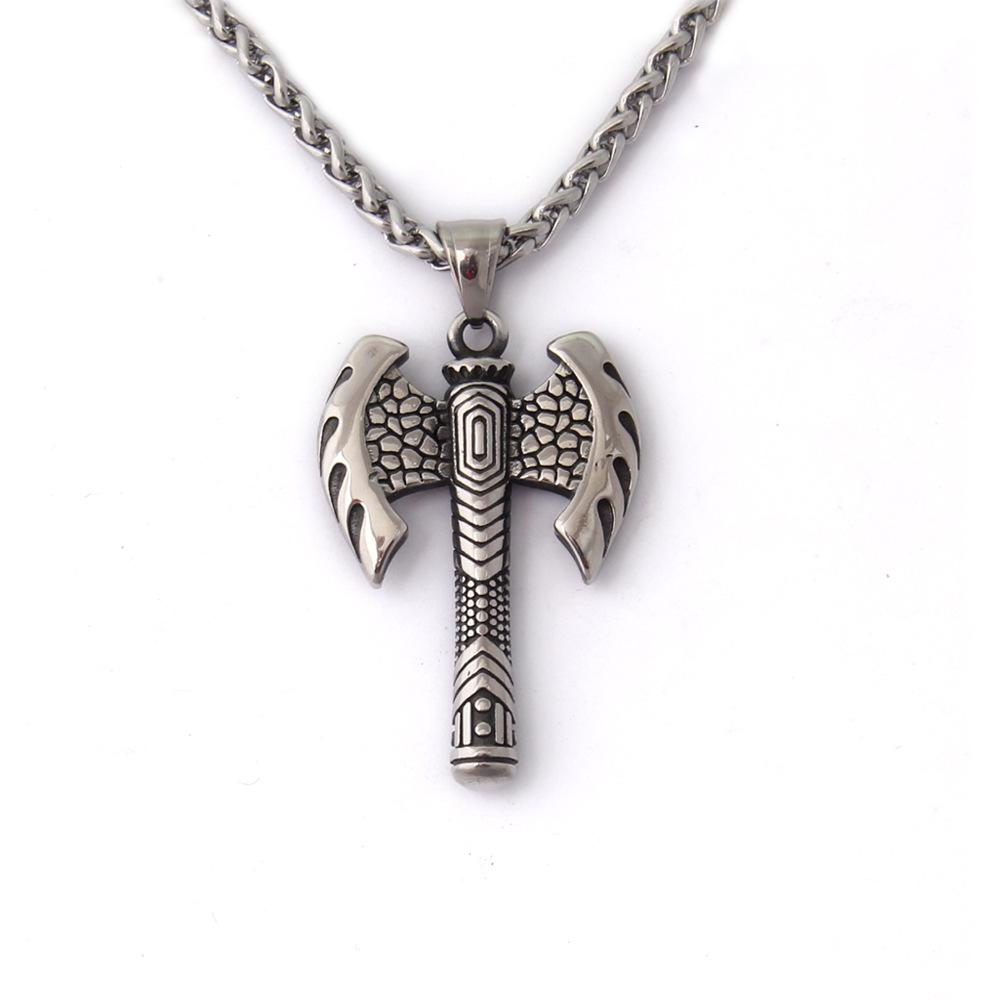 BaviPower Nordic Axe Necklace for Men Nordic Single Sided Double Sided Battle Axe Pendant Stainless Steel Keel Chain Protection