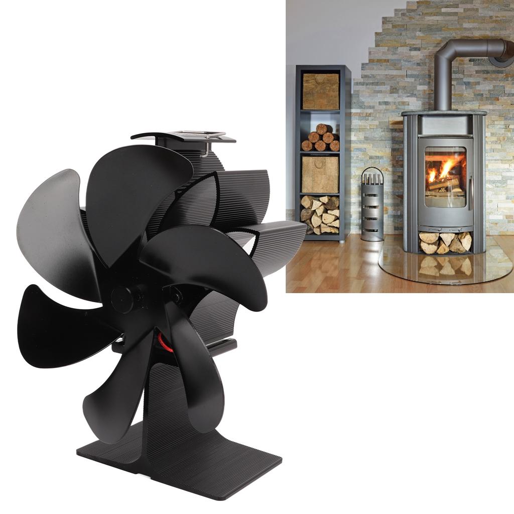 6 Blade Stove Eco Fan Black High Temperature Resistant Self Starting Energy Saving Heat Powered Fan