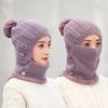 Winter Women's All-in-One Warm Keeping Hat Knitted Scarf Outdoor Cycling Fleece-Lined Woolen Hat