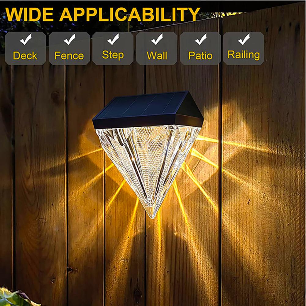 Solar Fence Lights Outdoor Garden Diamond Solar LED Wall Light IP65 Waterproof Garden Step Light for Terraces Railings