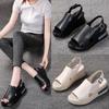 Women's Summer Wear Women's Summer Fashion Thick-soled Sandals Leather Slope-style High-heeled Sandals