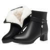 Fashion Elegant Woman Block High Heels Shoes Female Trend Winter Wool Short Boots Soft Leather Warm Fur Ankle Boots for Office Mom
