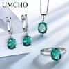 Nano Emerald Gemstone Wedding Jewelry Sets for Women 925 Sterling Silver Engagement Rings Necklace Pendant Clip Earrings