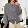 New Simple Round Neck Single-breasted, Knitted Cardigan for Women, Loose Soft Waxy, Knitted Long-sleeved Top and Coat.