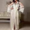 Women Satin Long Nightdress Silk Lace Lingerie Nightgown Sleepwear Sexy Robe
