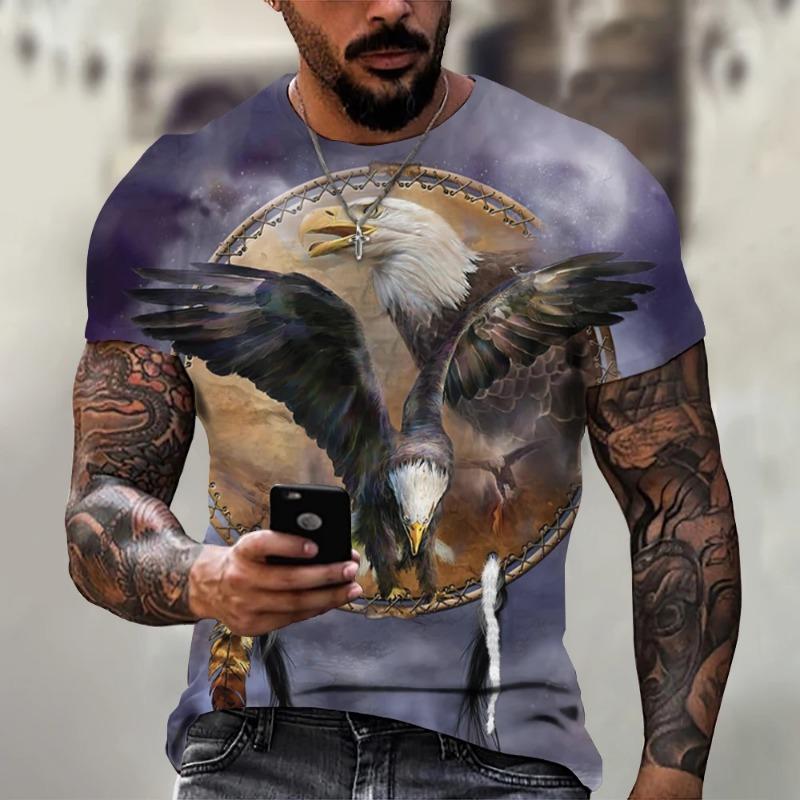Men T Shirt Animal Print 3D Eagle Print T-shirt Summer Casual Short Sleeve Retro Harajuku Oversized Clothing Tops