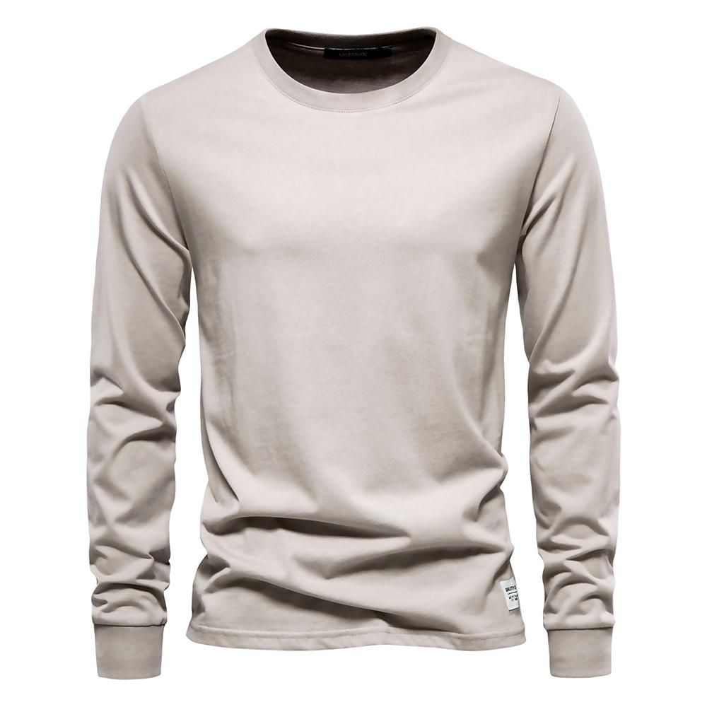 TrendHub Solid Color Cotton T Shirt Men Casual O-neck Long Sleeved Mens Tshirts Spring Autumn High Quality Basic T-shirt Male