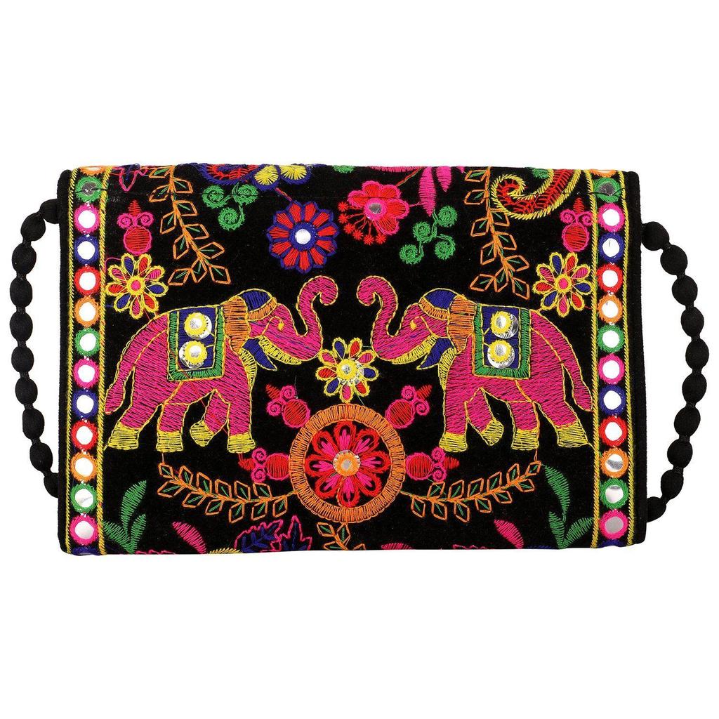 Клатчи Ручная вышивка Зеркальная работа Стильные сумки-слинг для женщин Сумки через плечо для дам и девушек - 22X16 см