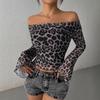 Women's Leopard Print Sexy Top, Off-Shoulder Strapless, Sheer Summer Clothing