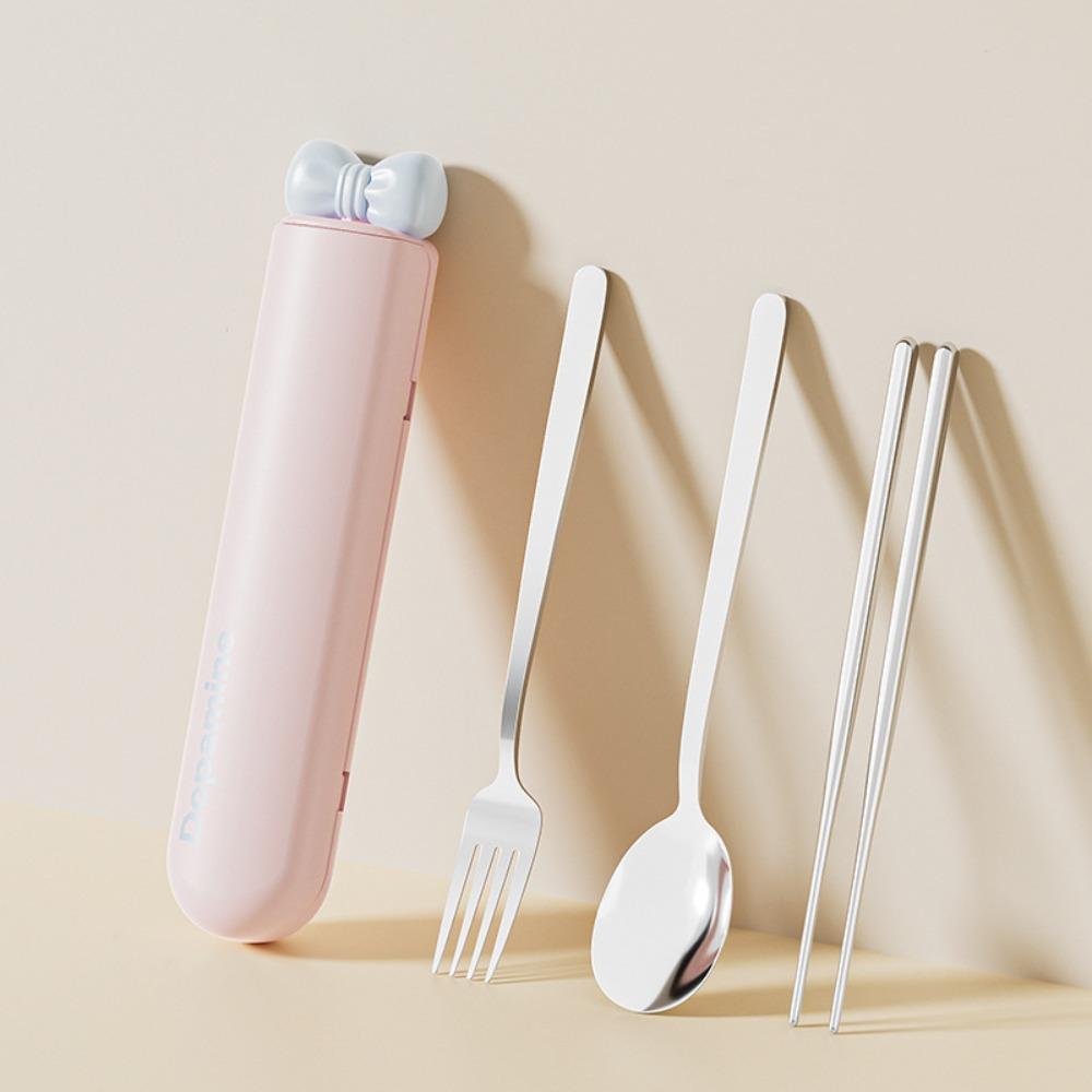 Built-in Silent Slot Student Flatware Set Magnetic Design Fork Spoon Chopsticks Set  Camping