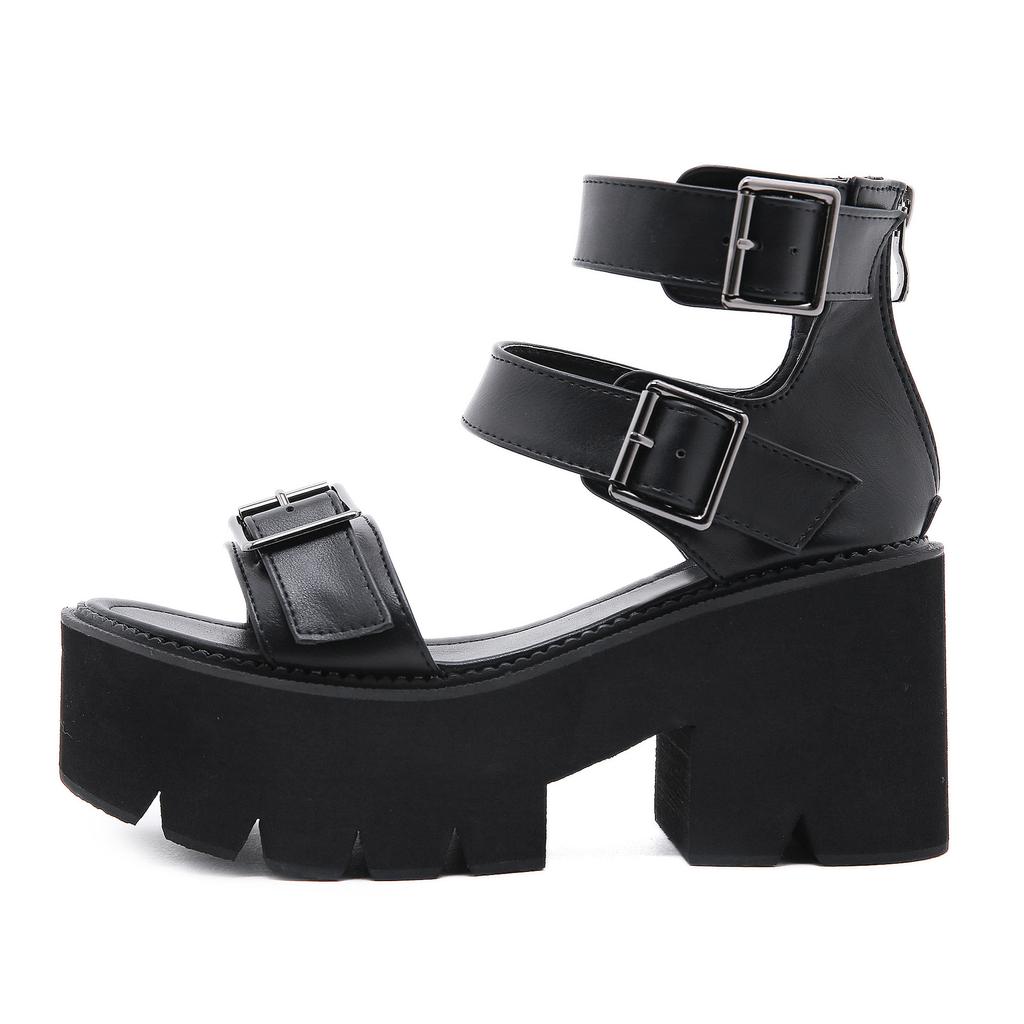 Black Chuky Heel Gladiator Sandals Platform Women Shoes Pumps Ankle Strap Open Toe Casual Shoes Cosplay Lolita Zapatos De Mujer