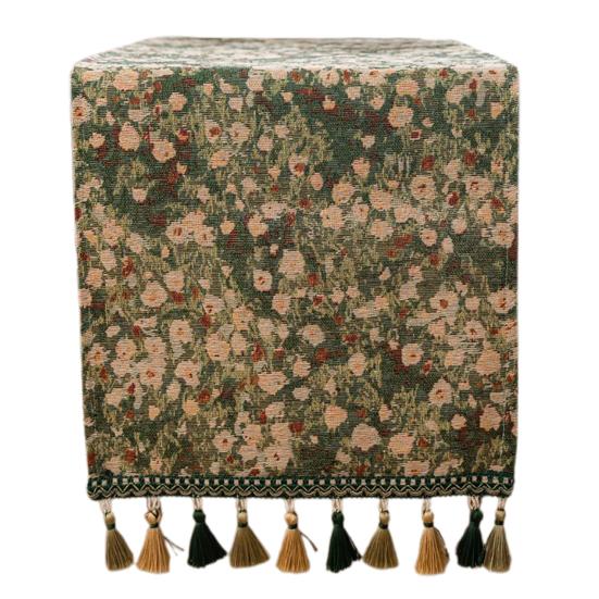 Рождественская зеленая жаккардовая дорожка на стол с кисточкой, декоративная праздничная настольная дорожка