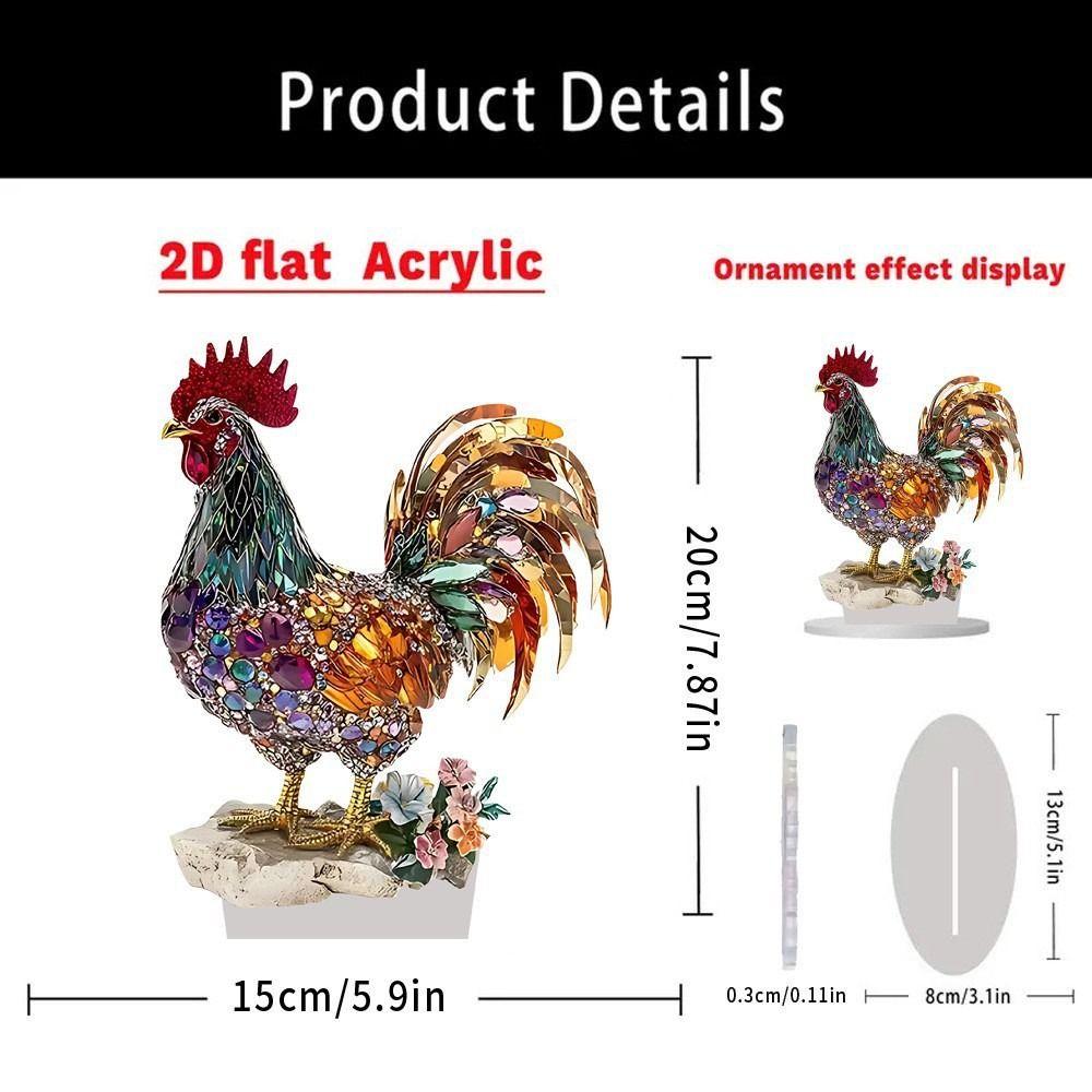Acrylic Animal Statue Ornament 2D Flat Miniatures Figurine Sculpture Crafts Rooster Ornament Home