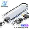 8 In 1 USB C Hub Type C Extender HDMI-compatible Adapter Laptop Converter With RJ45 SD Card Reader PD Fast Charger for Macbook