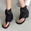 Fashion Women's Shoes 2024 Hot Sale Summer Slip On Women's Sandals Square Toe Solid Cover Heel Open Toe Chunky Heels Roman Thong Sandals
