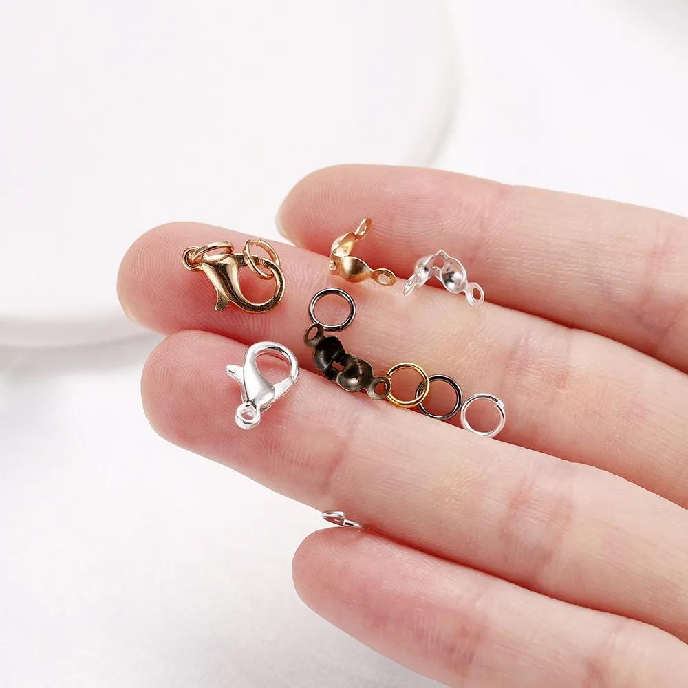 80PCS/Lot Alloy Lobster Clasp Jump Rings Connector Clasp Crimp End For Bracelet Necklace Chains DIY Jewelry Making Supplies