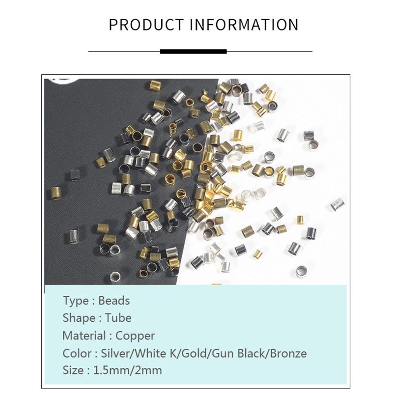 End Beads 500PCS/Lot Bracelets For Jewelry Making DIY Stopper Supplies 1.5 2.0mm Crimp Findings Necklace Copper Tube High Quality Spacer Beads