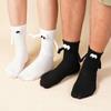1 Pair Club Celebrity Couple Socks, Ins Fashion, Funny, Creative, Magnetic Attraction Hands, Black White, Cartoon Eyes, Couples Socks
