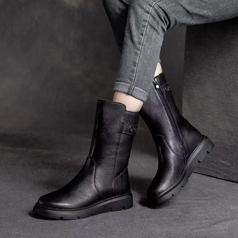 Round Toe Women's Half High Boots Elegant Fashion Ladies Mid Calf Shoes Designer Luxury Quality Footwear Winter 2024 Novelty Pu