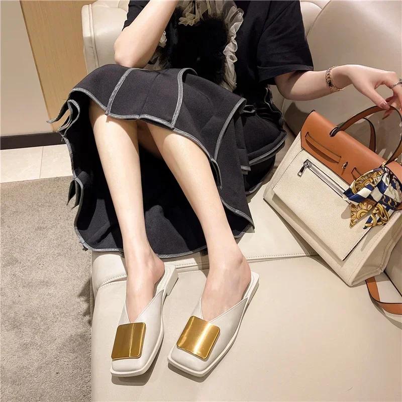 Women's Slippers Hot Selling Slingback Fashion Autumn Metal Daily Women's Shoes New Closed Toe Flat Casual Comfortable Slippers