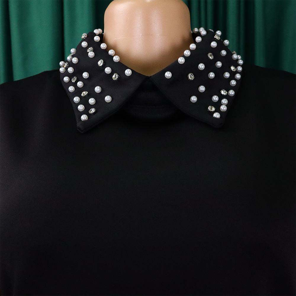 Spring and Autumn Women's Dress Plus Size Temperament Mesh Splicing Beading Loose Dresses