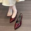 Fashion Patent Leather Stiletto Sandals Women's Pointed Toe Shallow Mouth One Strap Anti-Slip Wear-Resistant Back Empty Heels