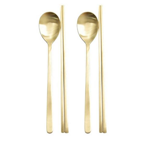 Willive Domestic Stainless Steel Cutlery Set, Titanium, Spoon + Chopsticks, 2 Sets, Korean Popular Tableware