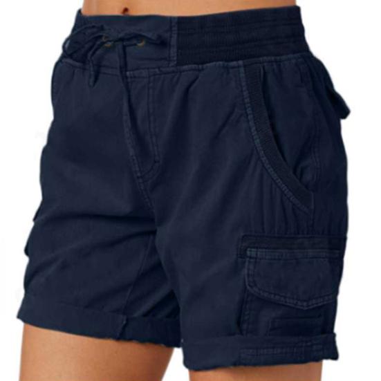 Women Shorts High Waist Adjustable Drawstring Cargo Shorts with Pockets Solid Color Summer Casual Shorts Daily Wear