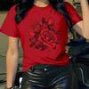 Women's Floral Red Rose 3D Print Round Neck Top T-shirt