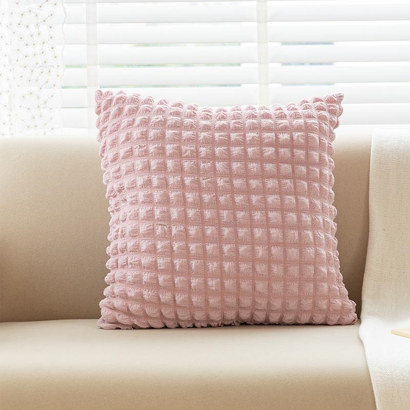 Cream Style Pillow Home Sofa Cushion Ins Simple Solid Color Elastic Puff Plaid Pillow Cover Bedside Cushion