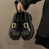 Thick-soled Lefou Shoes Female Spring Retro One-step Metal Buckle Small Leather Shoes