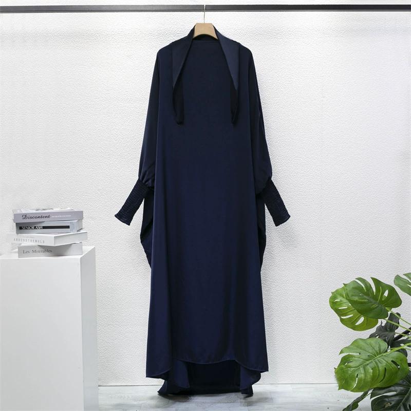 Muslim Abaya One-piece Prayer Dress Hooded Smocking Sleeve Women Jilbab Islamic Clothing Dubai Saudi Black Robe Turkish Modesty
