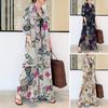 Dress Loose Colorful Flower Print Ankle Length Long Sleeve Pockets A-line Lapel Single-breasted Soft Breathable Maxi Dress