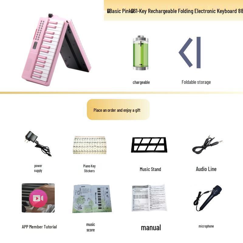 61-Key Rechargeable Folding Piano for Beginners & Kids