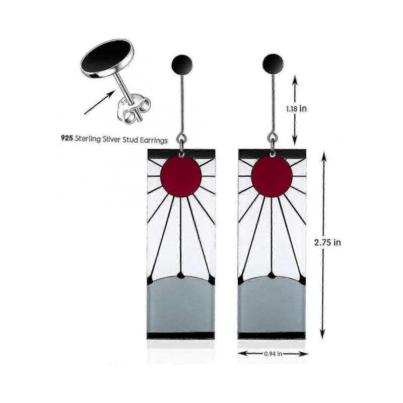 925 Sterling Silver Tanjiro Earrings,anime Demon Slayer Cosplay Tanjiro Black Earrings Ear Clip Kimetsu No Yaiba Hanafuda Halloween for Men Women Earr