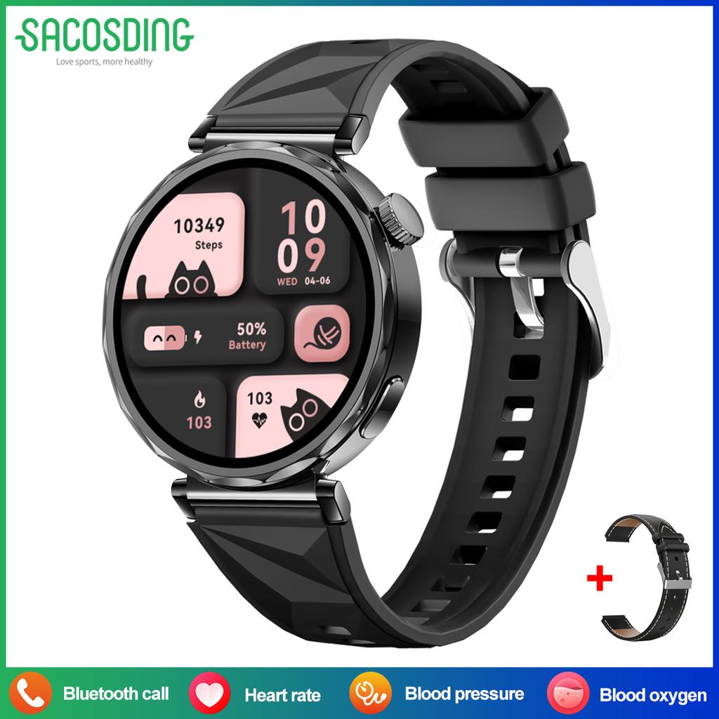 SACOSDING Amoled Screen Women Smart Watches Bluetooth Call Smartwatch Voice Assistant Heart Rate Compass Sport Watch